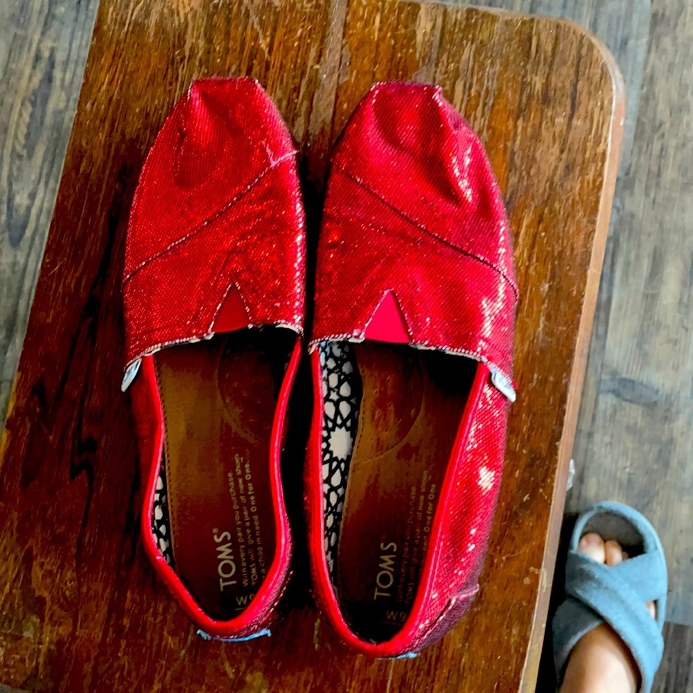 Toms red glitter flats size 9